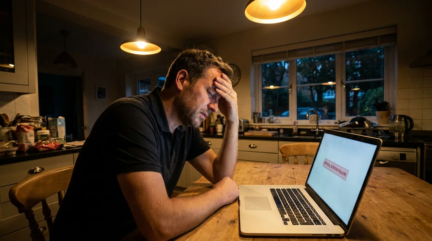 Frustrierter High Roller am Laptop — Einzahlungslimit bei Sportwetten erreicht